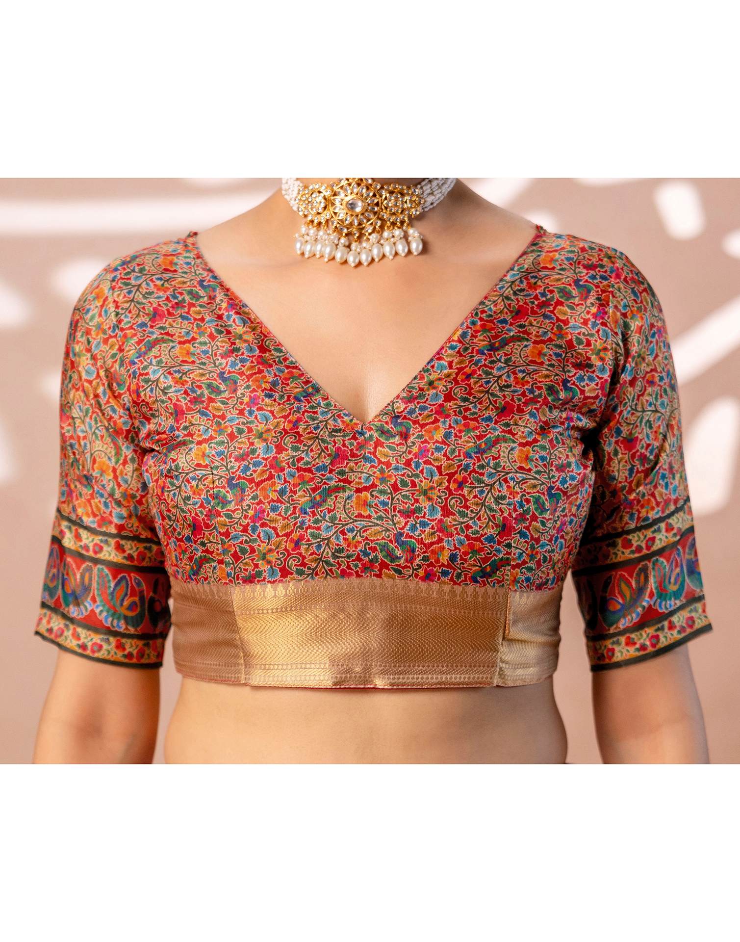 Dark Beige Silk Kalamkari Woven Border Saree