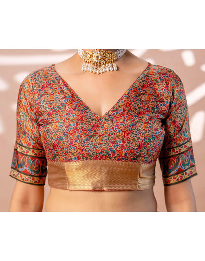 Dark Beige Silk Kalamkari Woven Border Saree