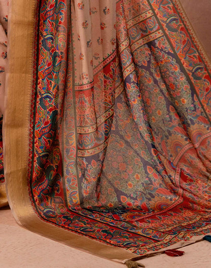 Dark Beige Silk Kalamkari Woven Border Saree