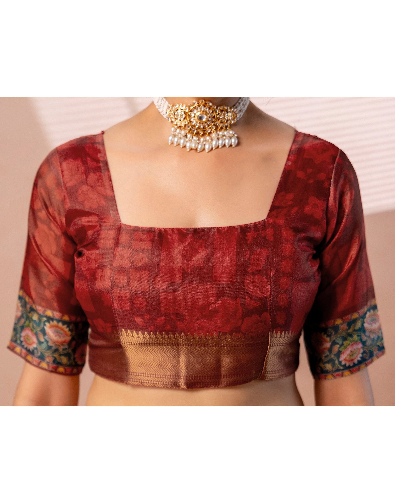 Maroon Silk Printed Woven Border Saree