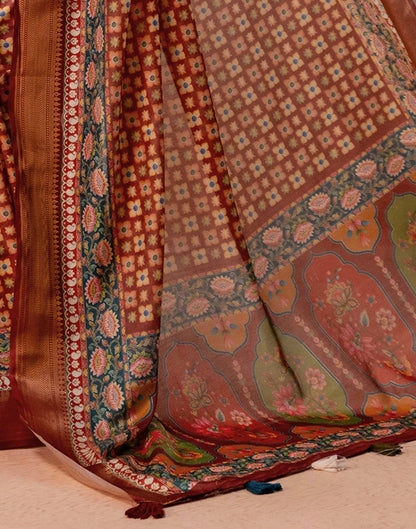 Maroon Silk Printed Woven Border Saree