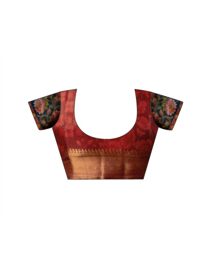 Maroon Silk Printed Woven Border Saree