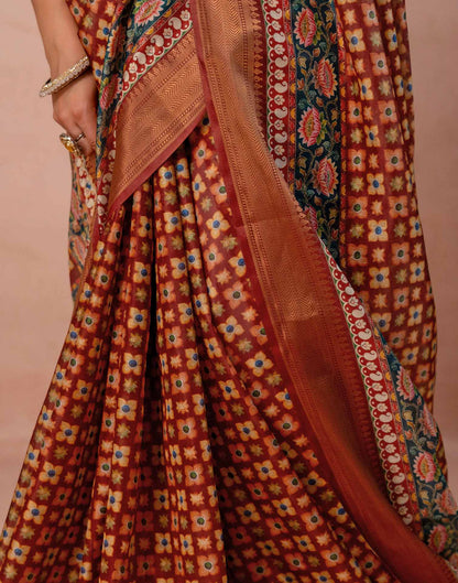Maroon Silk Printed Woven Border Saree