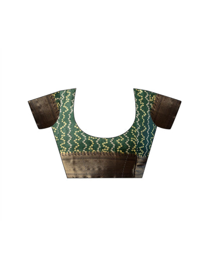 Dark Green Silk Woven Border Kalamkari Saree