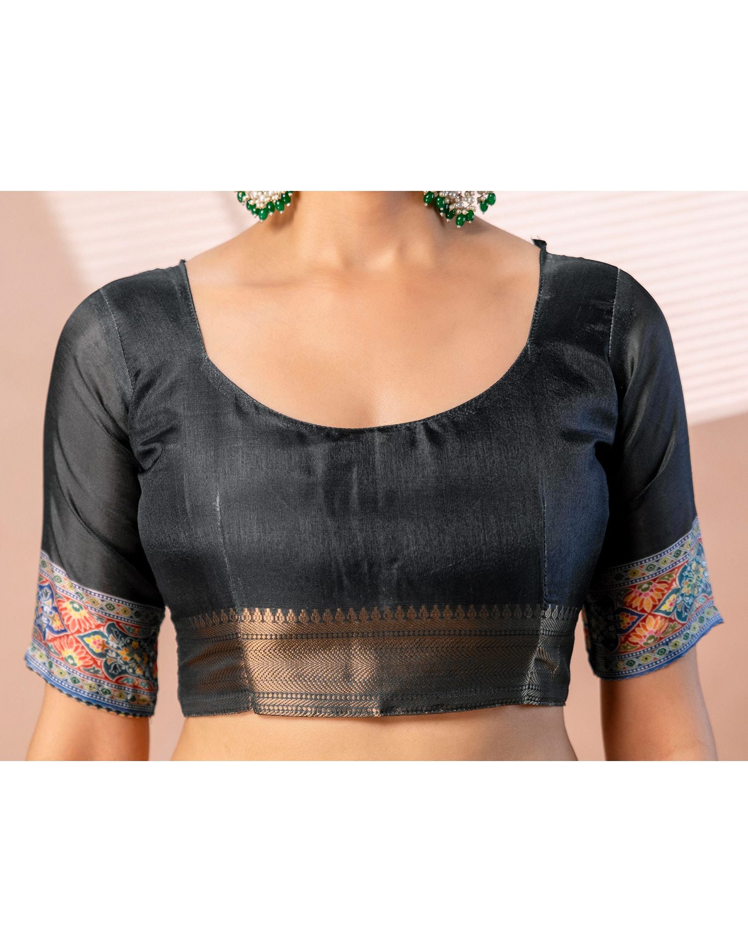 Teal Blue Silk Kalamkari Woven Border Saree