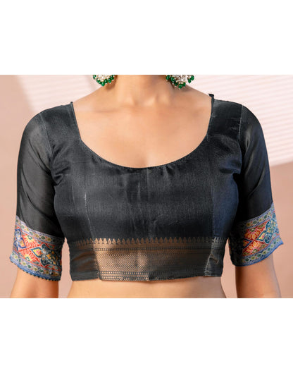 Teal Blue Silk Kalamkari Woven Border Saree
