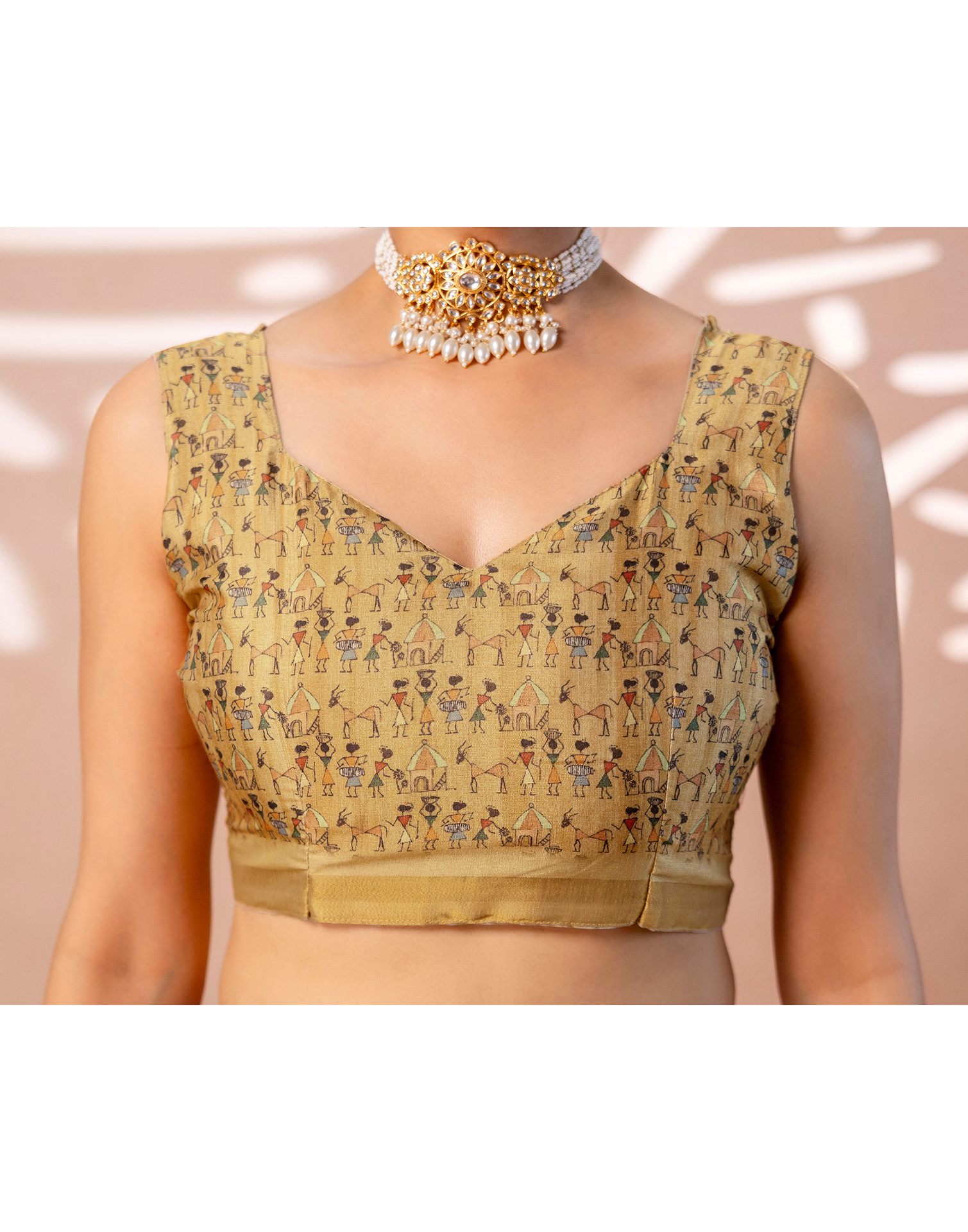 Beige Silk Warli Printed Zari Border Saree