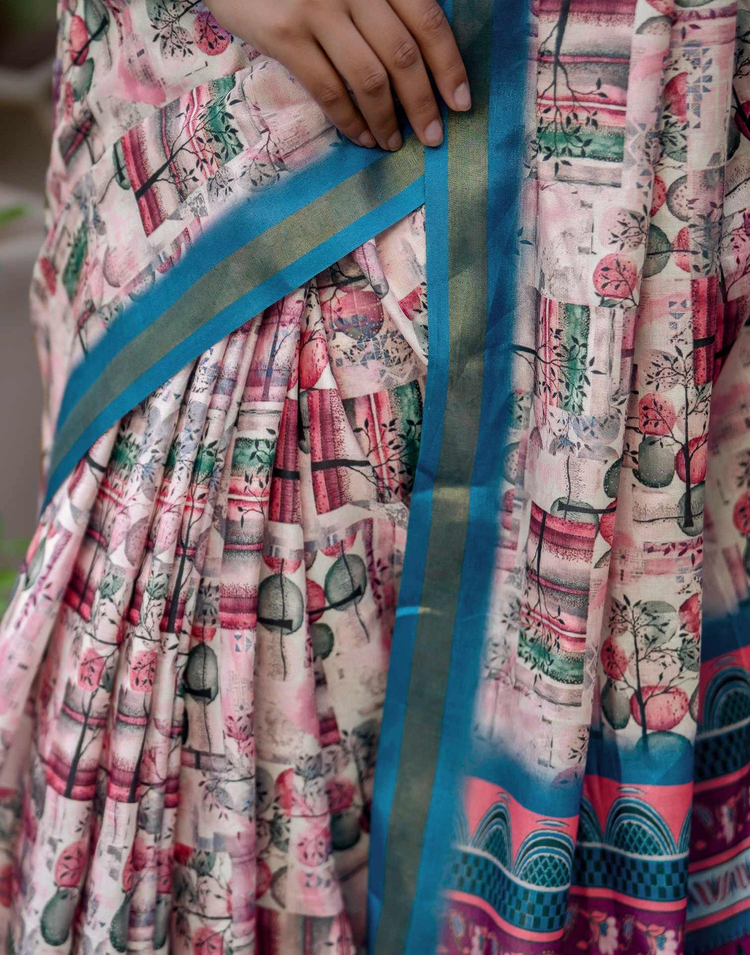 Light Pink Silk Printed Zari Border Saree