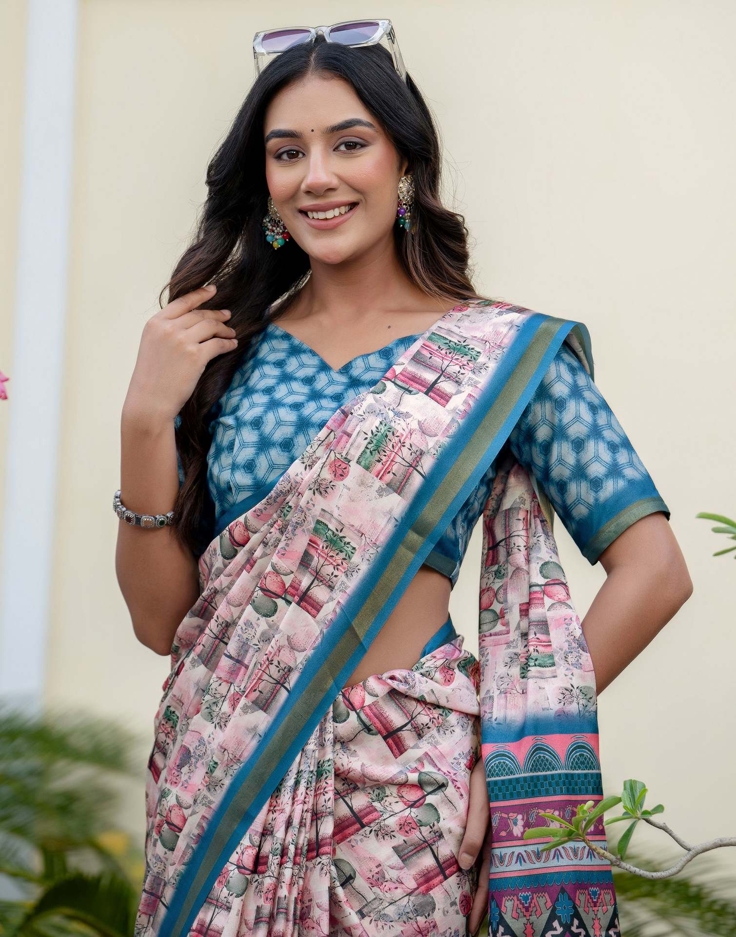 Light Pink Silk Printed Zari Border Saree
