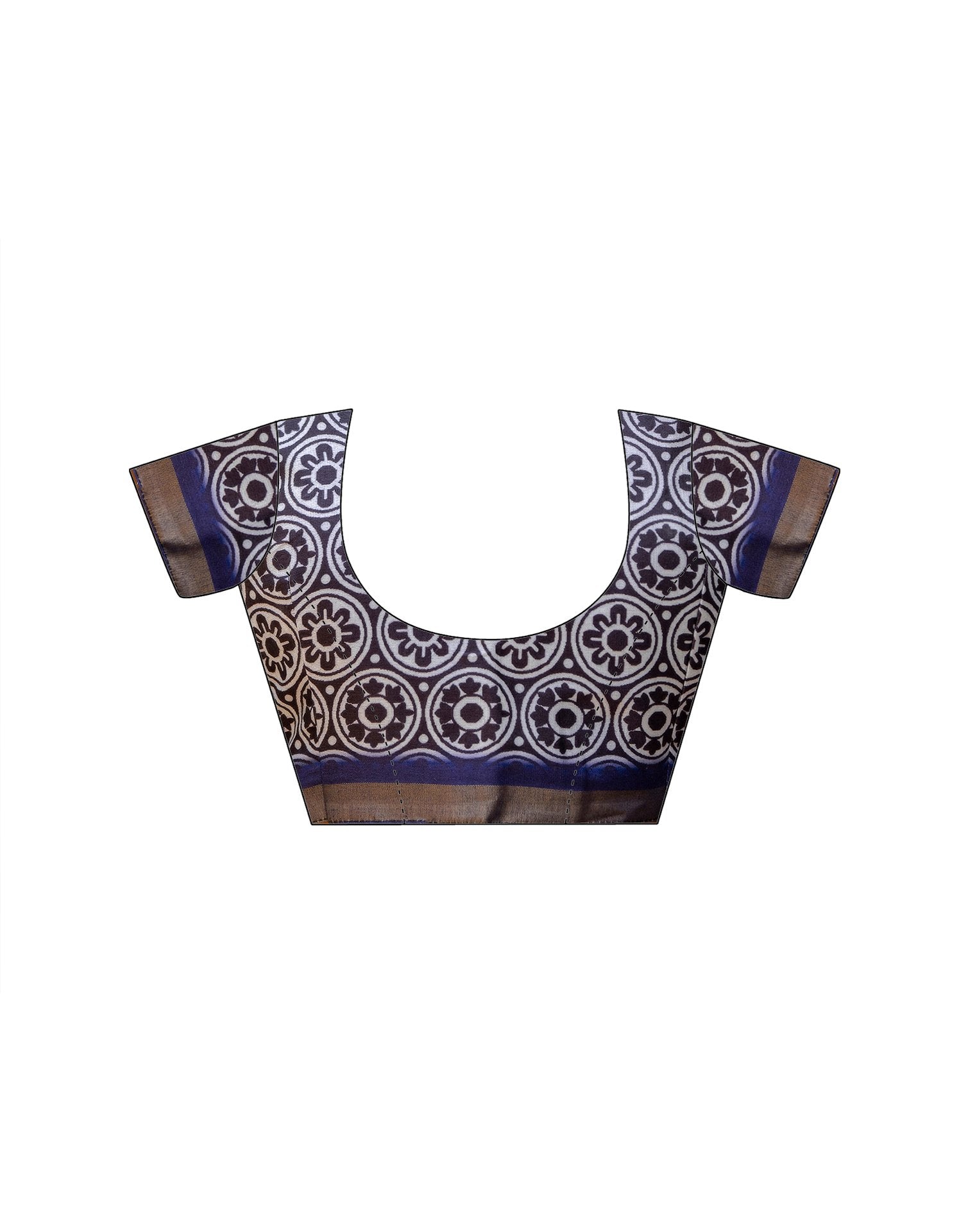Navy Blue Silk Printed Zari Border Saree