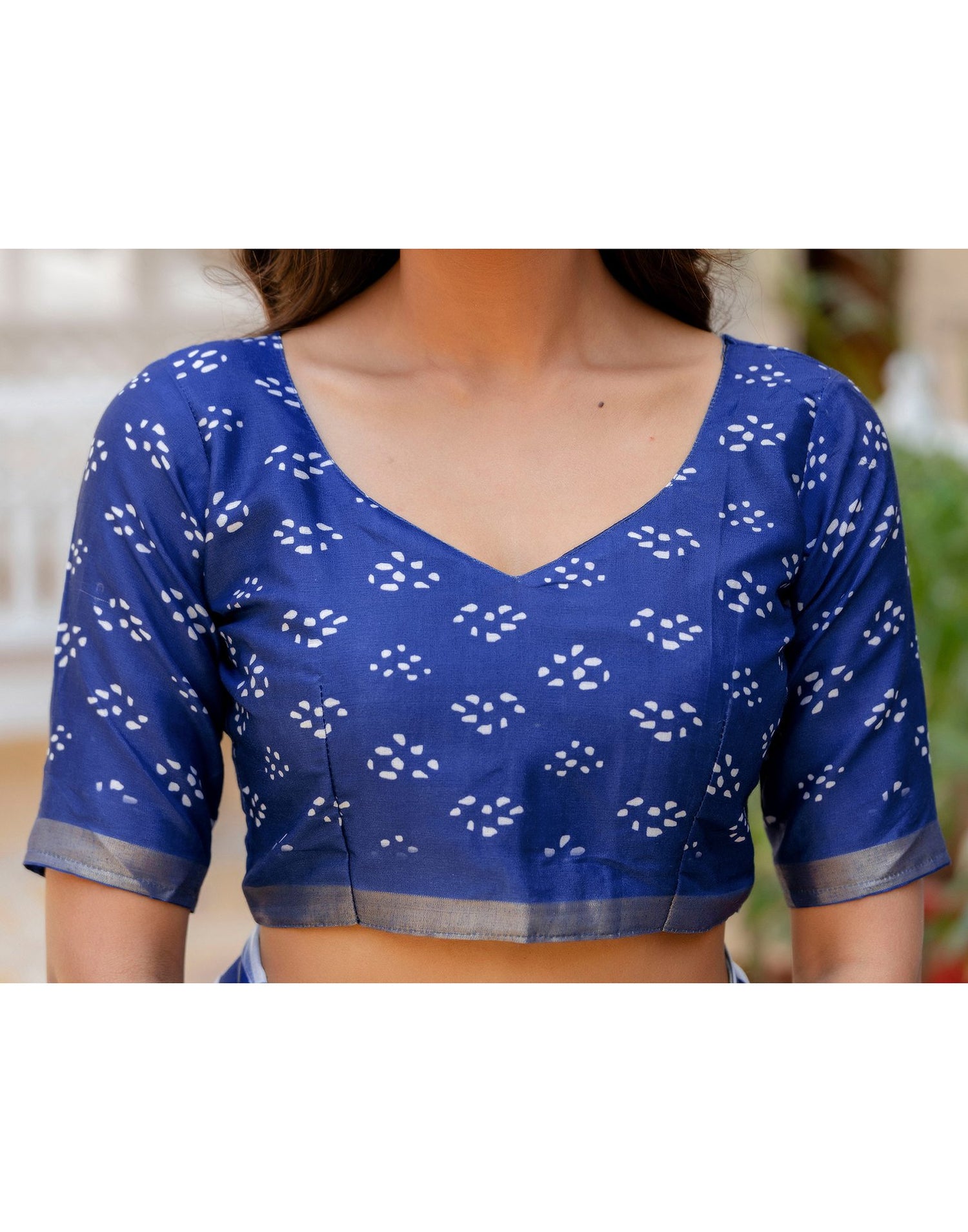 Blue Silk Printed Zari Border Saree