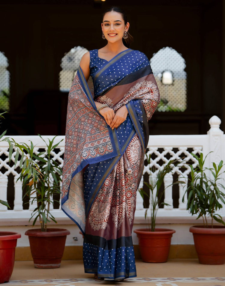 Mauve Silk Printed Zari Border Saree