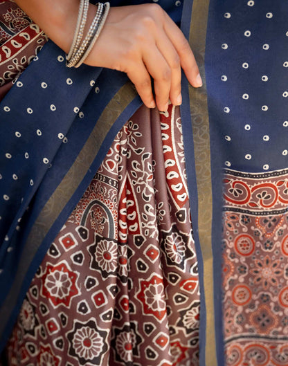 Mauve Silk Printed Zari Border Saree