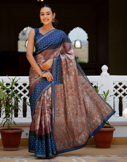 Mauve Silk Printed Zari Border Saree