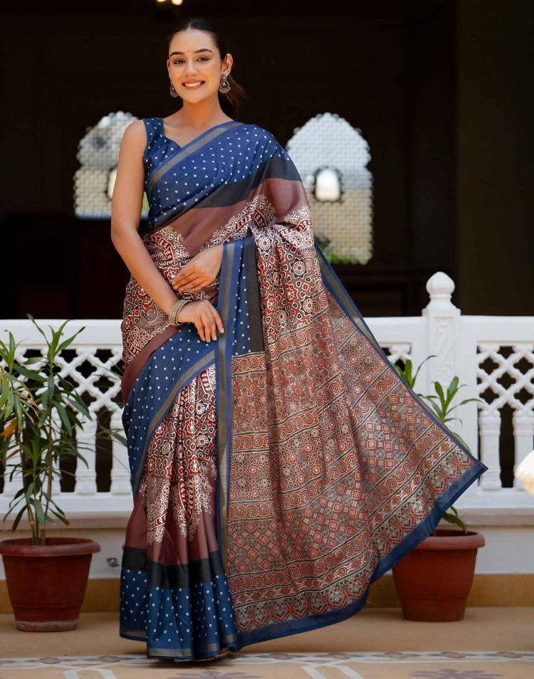 Mauve Silk Printed Zari Border Saree