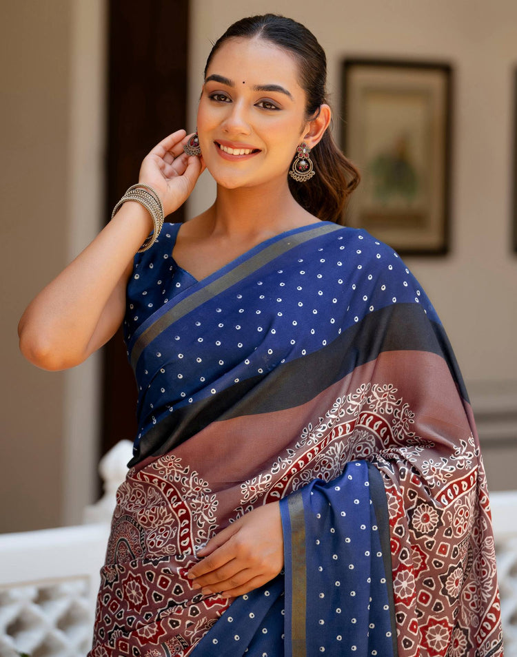 Mauve Silk Printed Zari Border Saree