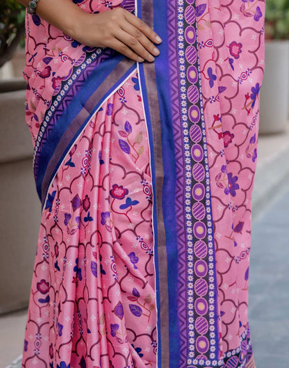 Light Pink Silk Printed Zari Border Saree