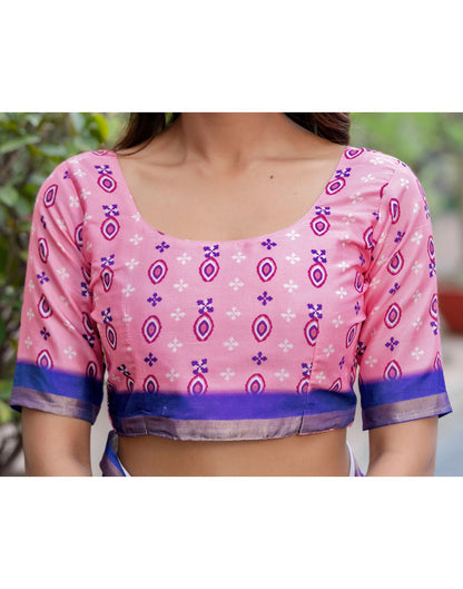 Light Pink Silk Printed Zari Border Saree