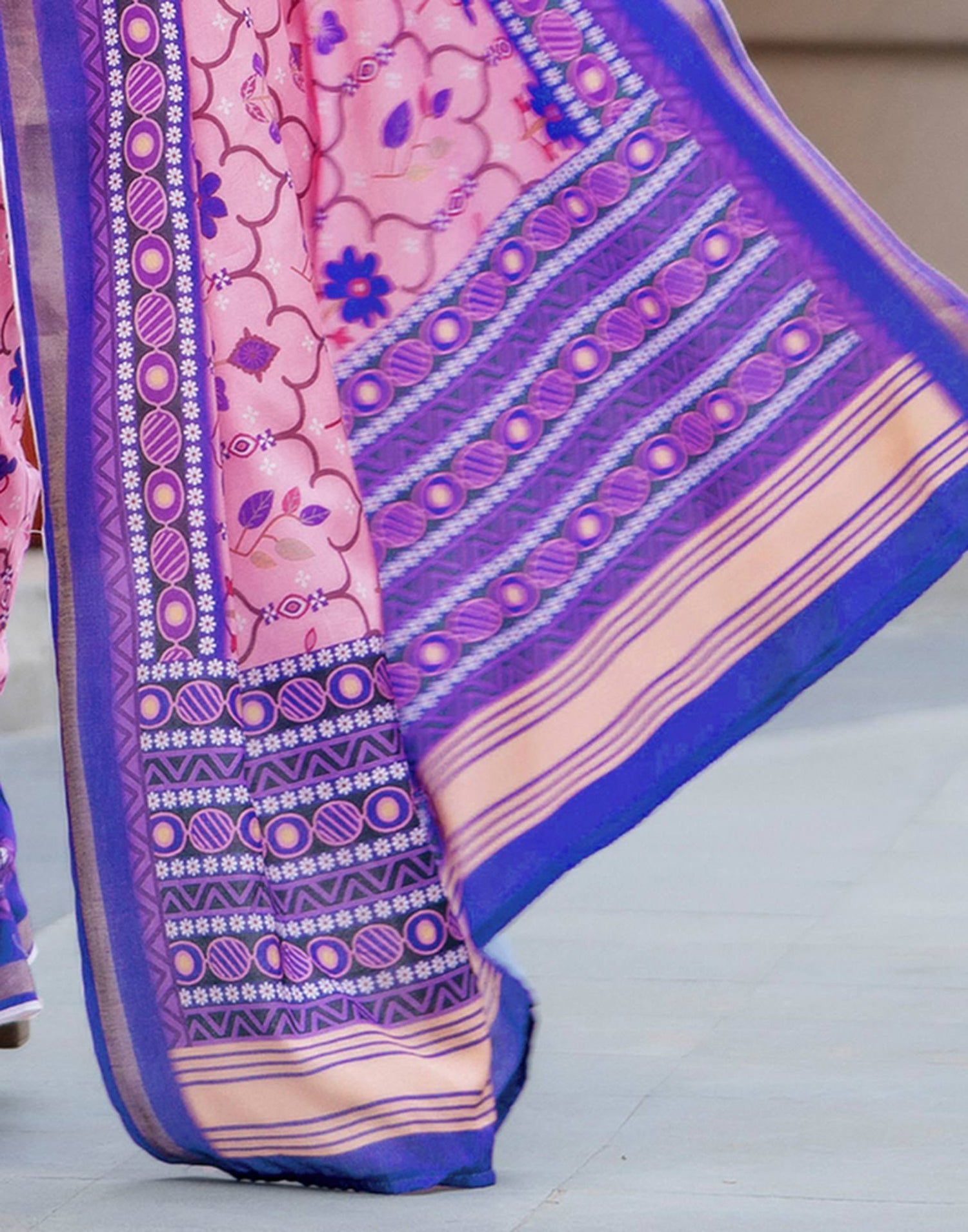 Light Pink Silk Printed Zari Border Saree