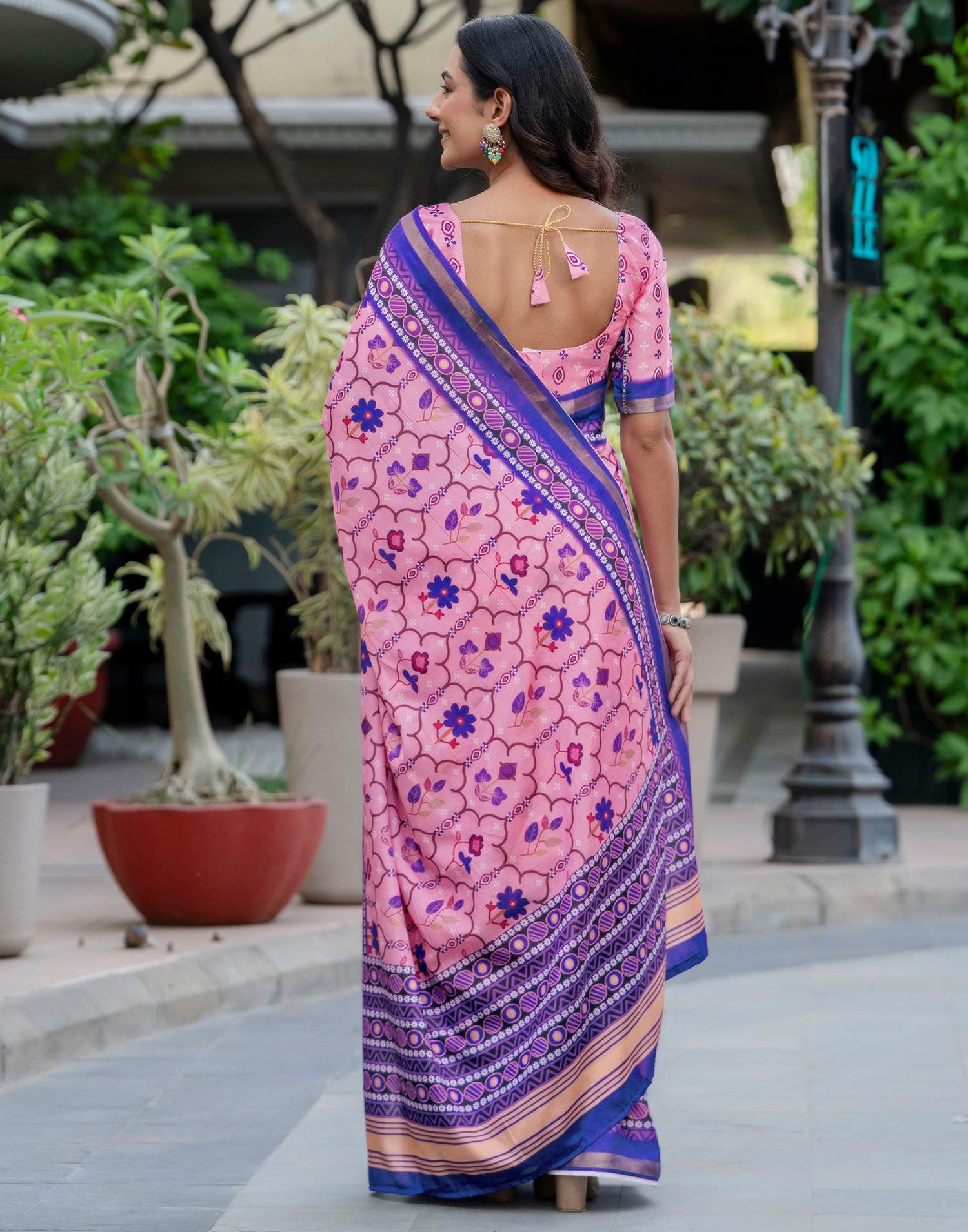Light Pink Silk Printed Zari Border Saree