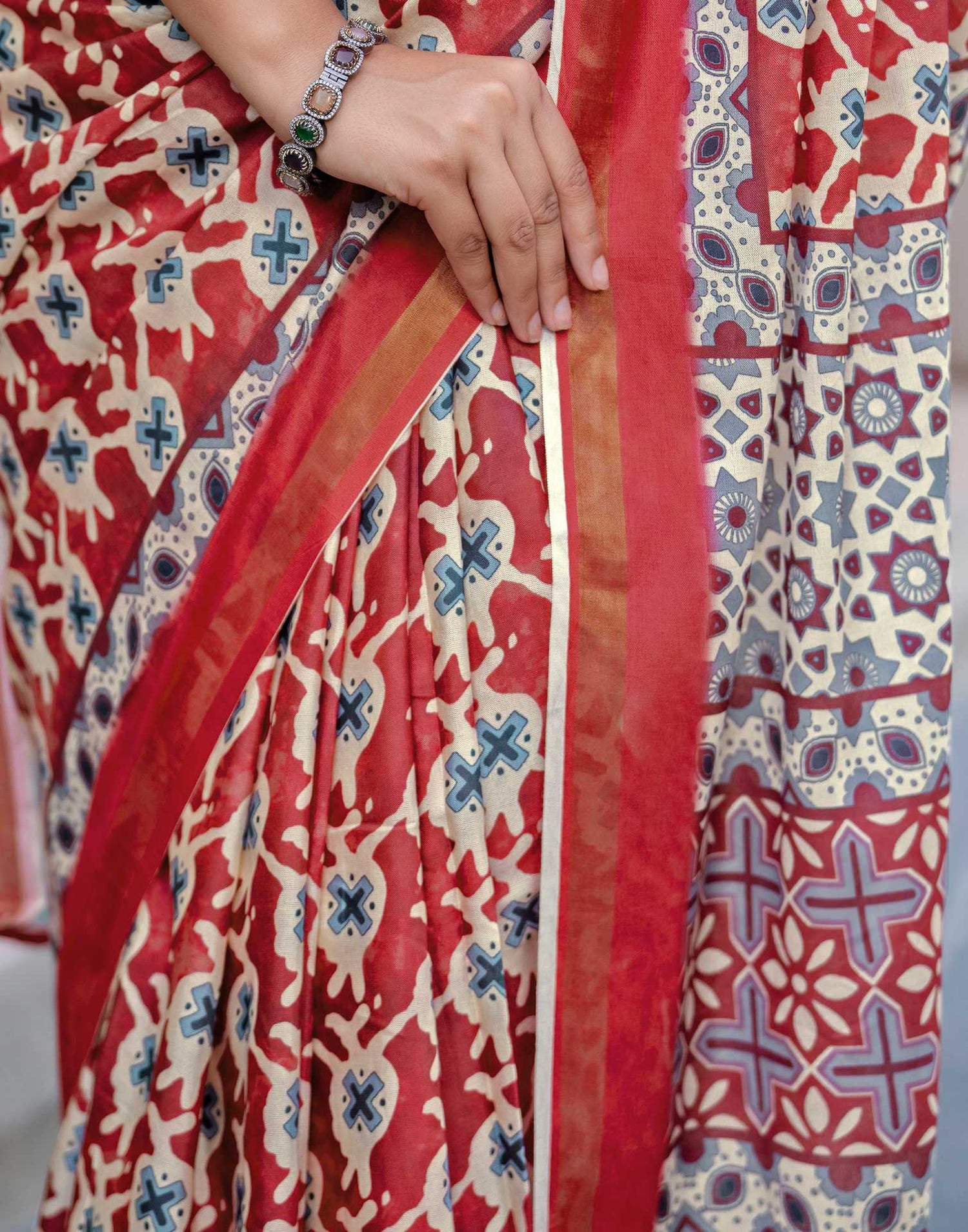 Maroon Silk Printed Zari Border Saree