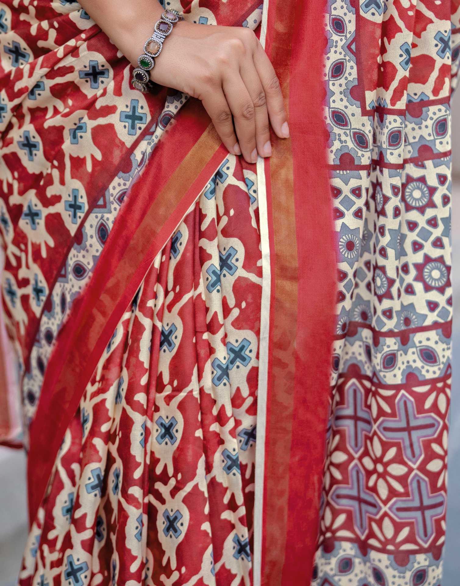 Maroon Silk Printed Zari Border Saree