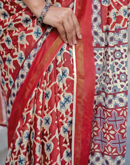 Maroon Silk Printed Zari Border Saree
