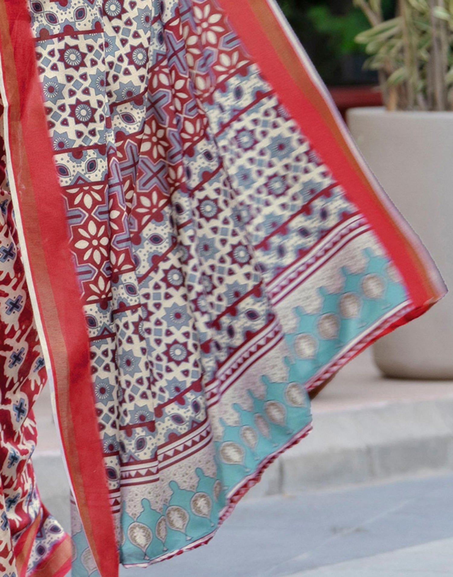 Maroon Silk Printed Zari Border Saree