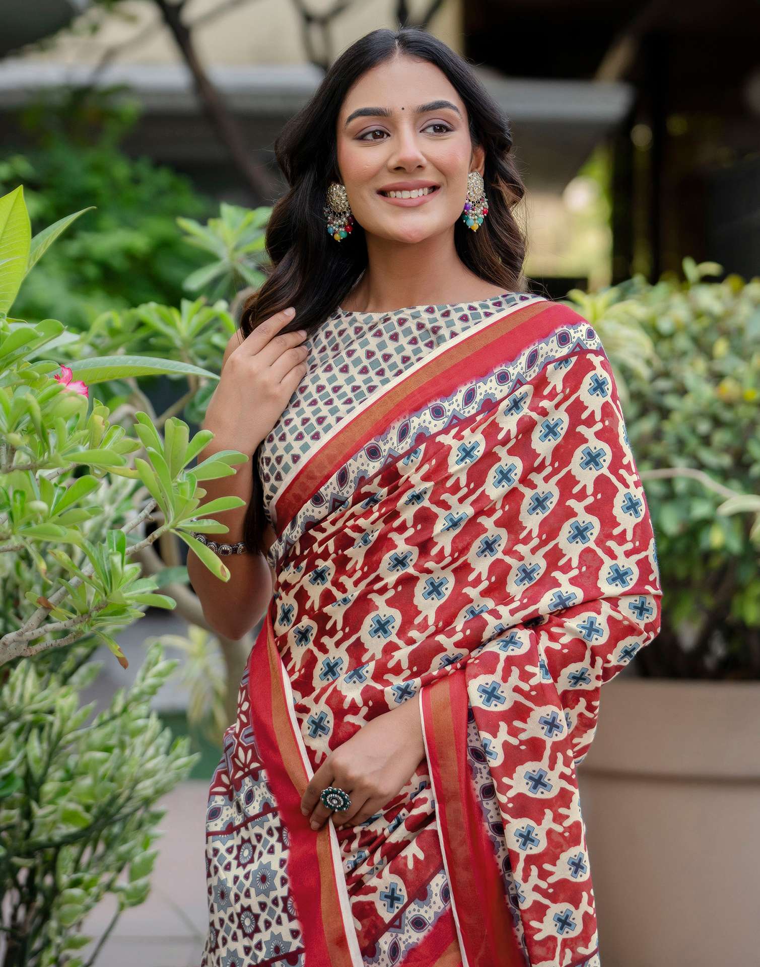 Maroon Silk Printed Zari Border Saree