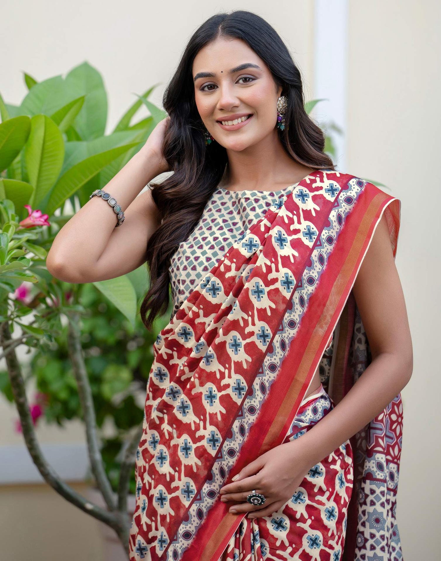 Maroon Silk Printed Zari Border Saree