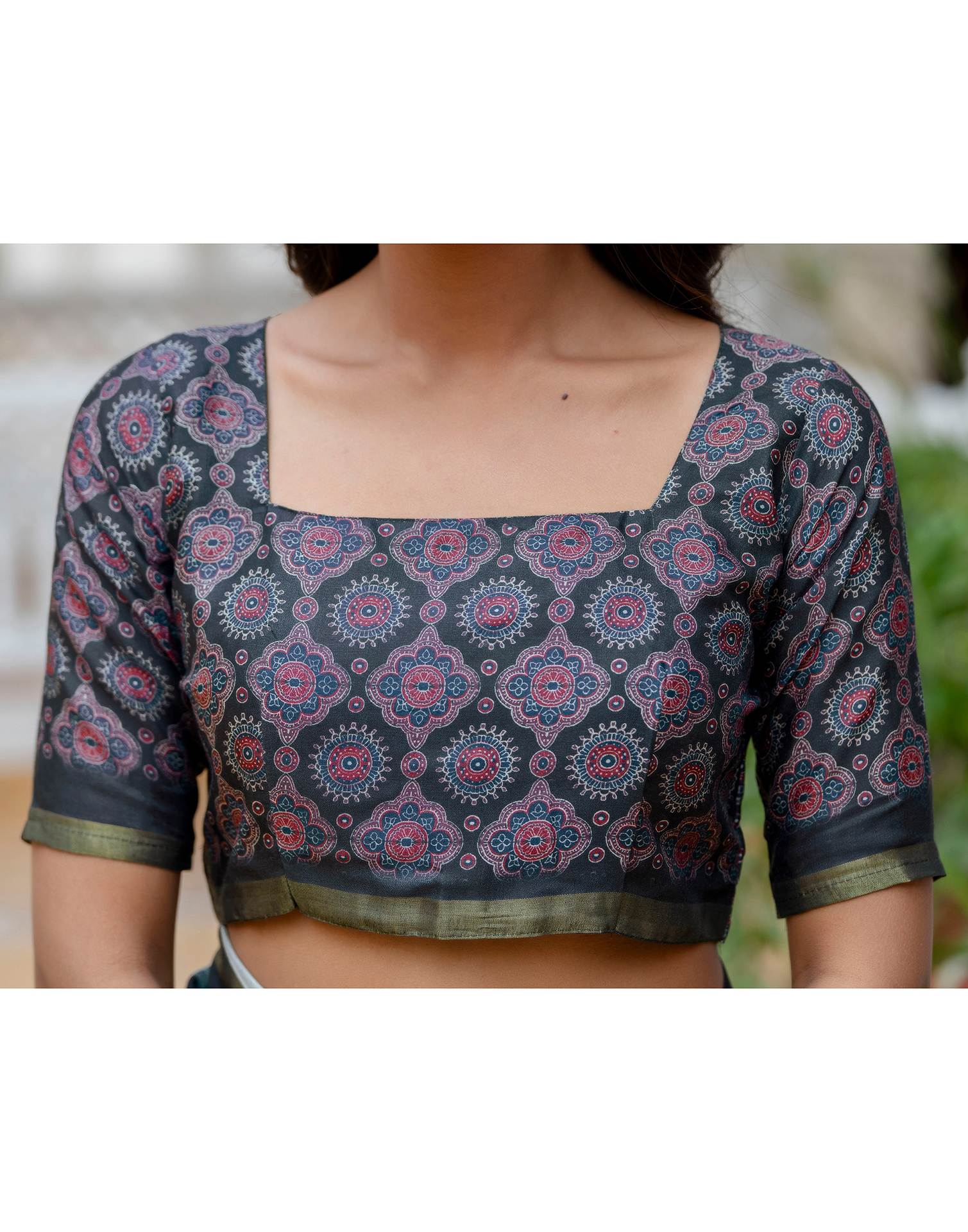 Dusty Blue Silk Printed Zari Border Saree