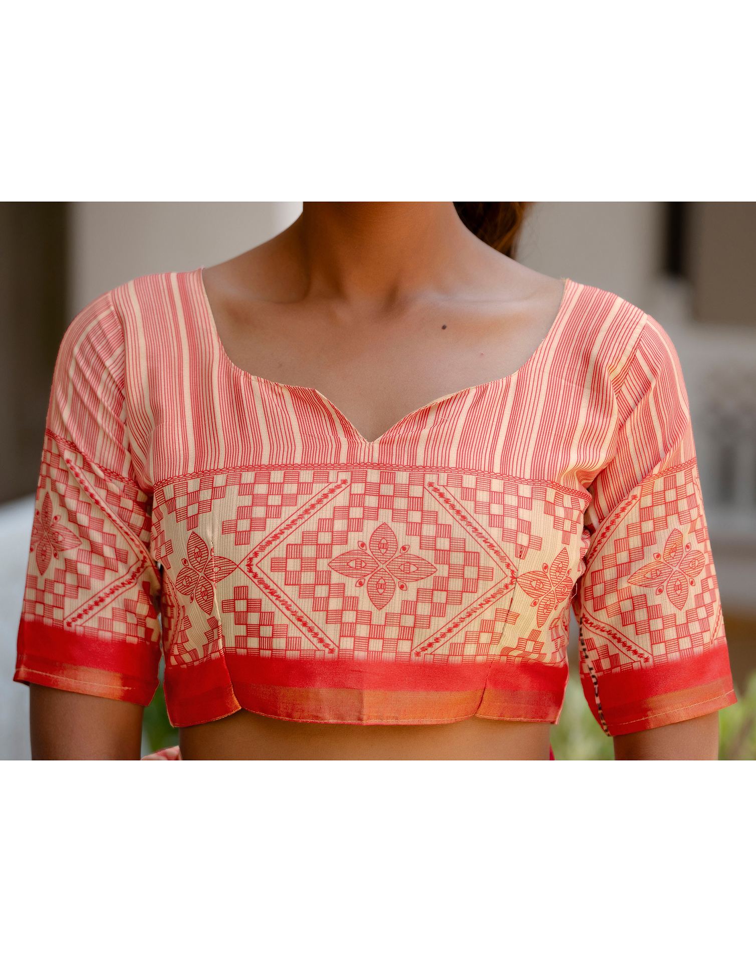 Beige Silk Printed Zari Border Saree