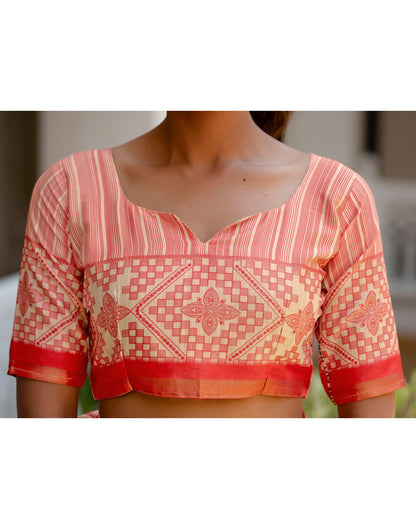 Beige Silk Printed Zari Border Saree