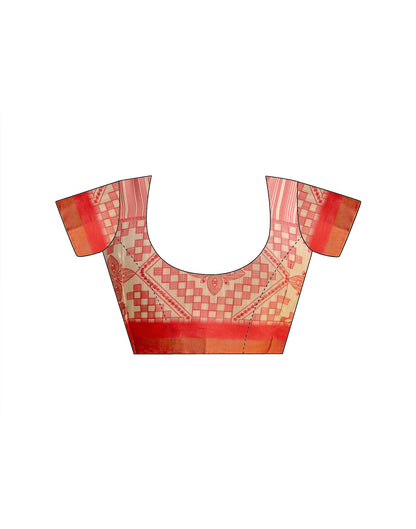 Beige Silk Printed Zari Border Saree