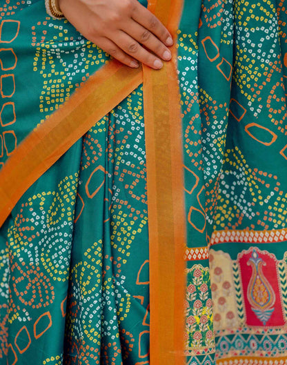 Rama Blue Silk Bandhani Printed Zari Border Saree