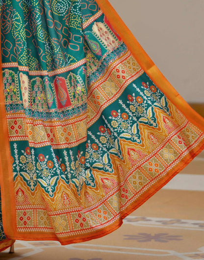 Rama Blue Silk Bandhani Printed Zari Border Saree