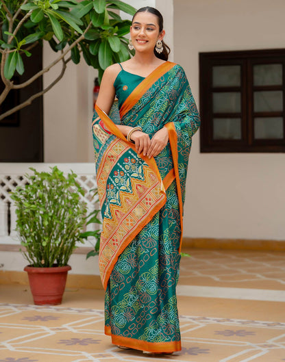 Rama Blue Silk Bandhani Printed Zari Border Saree
