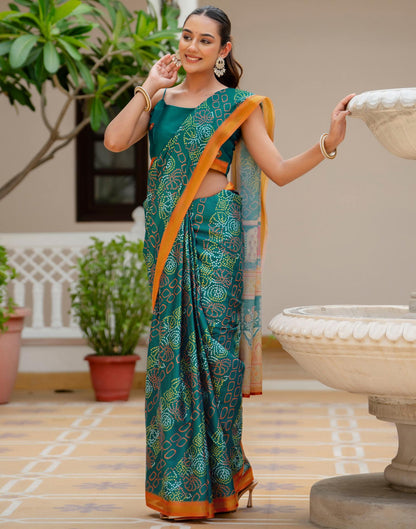 Rama Blue Silk Bandhani Printed Zari Border Saree