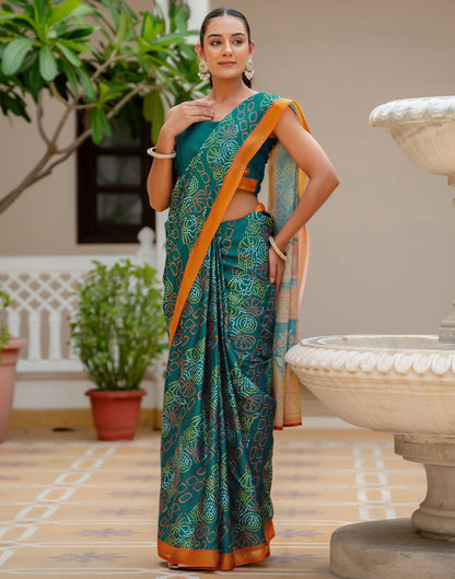 Rama Blue Silk Bandhani Printed Zari Border Saree