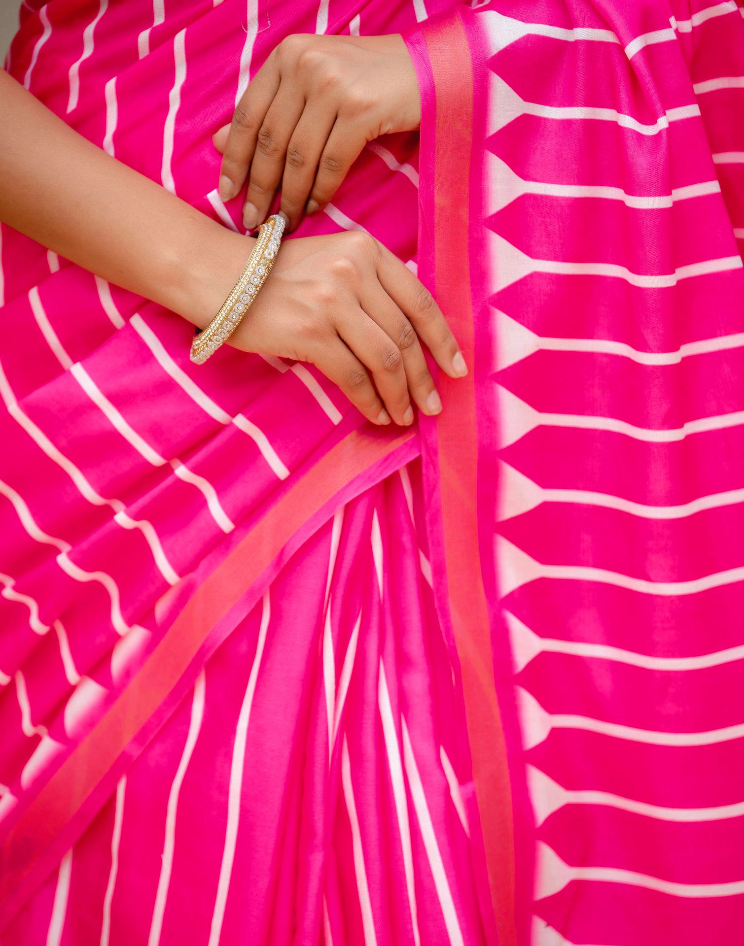 Pink Silk Printed Zari Border Saree