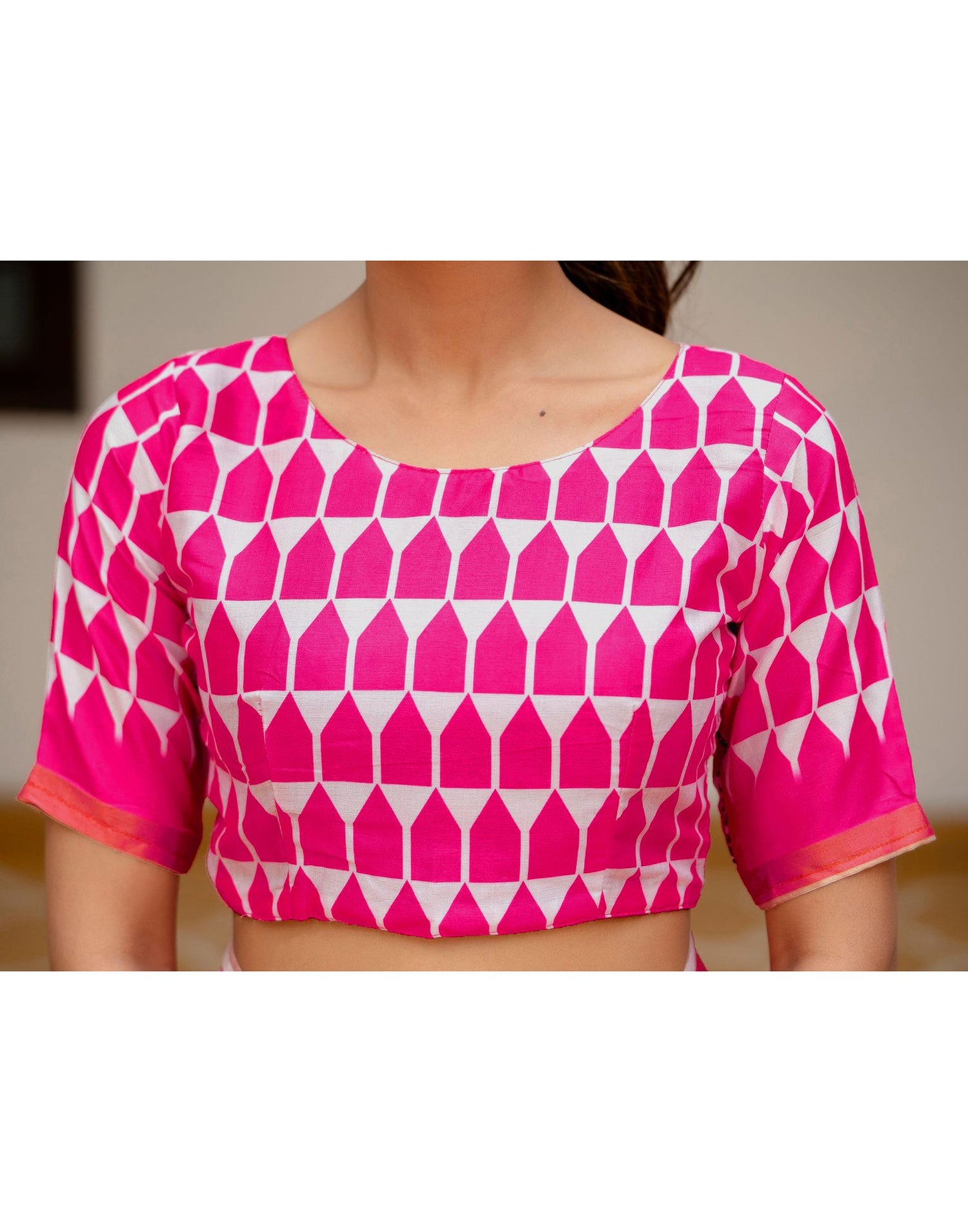 Pink Silk Printed Zari Border Saree