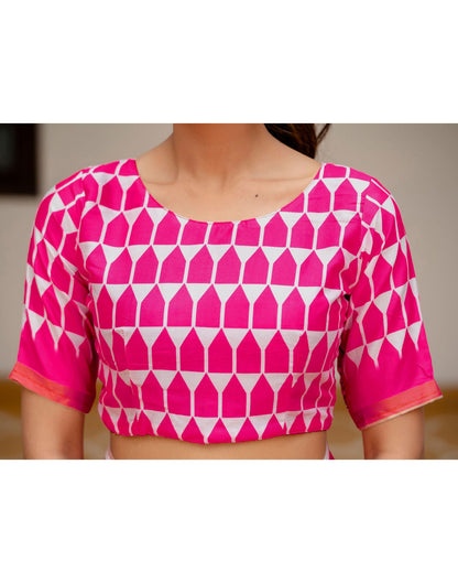 Pink Silk Printed Zari Border Saree