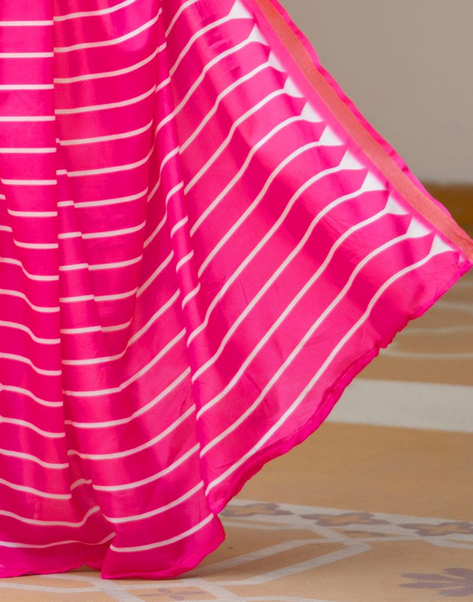 Pink Silk Printed Zari Border Saree