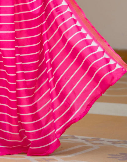 Pink Silk Printed Zari Border Saree