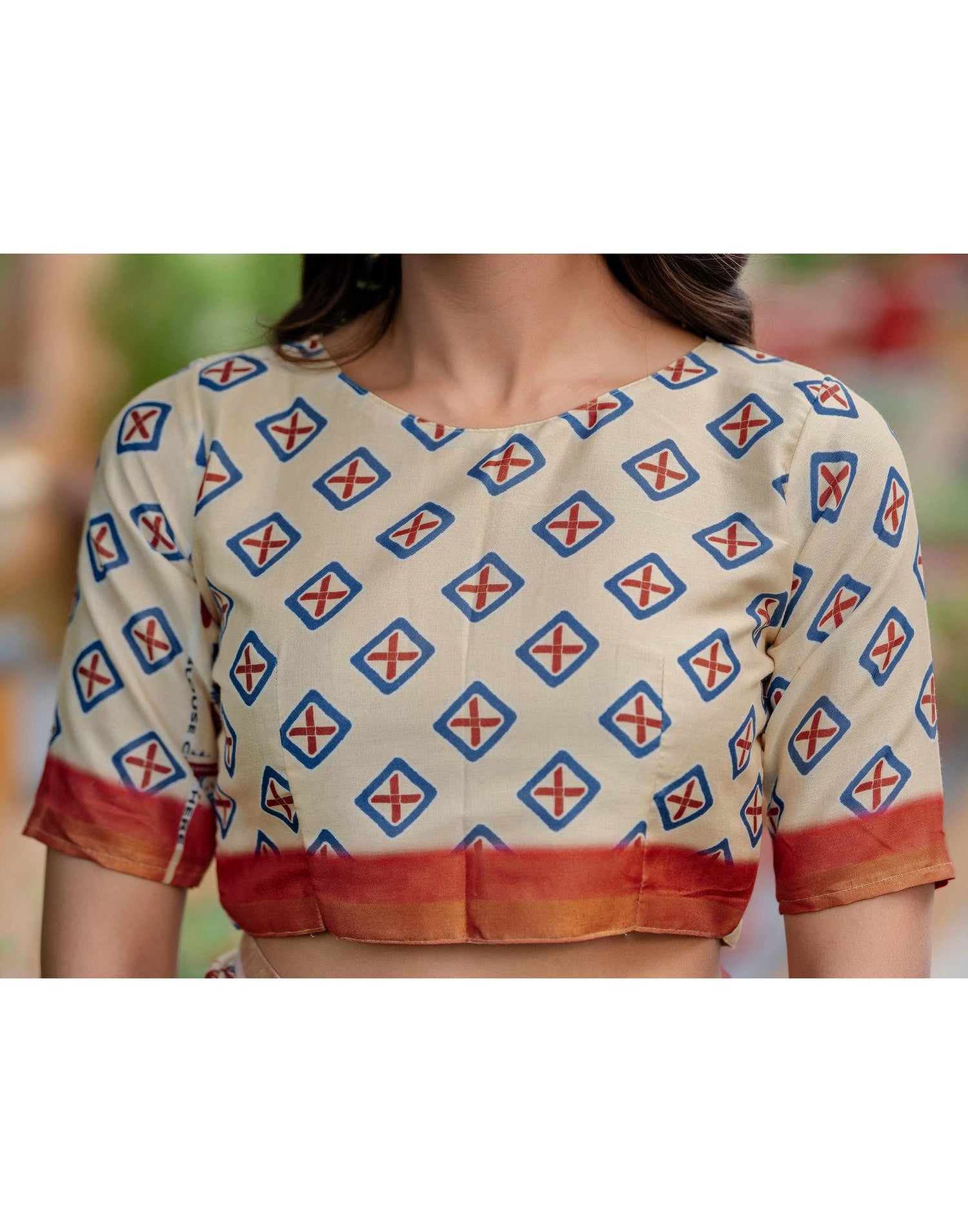 Beige Silk Printed Zari Border Saree