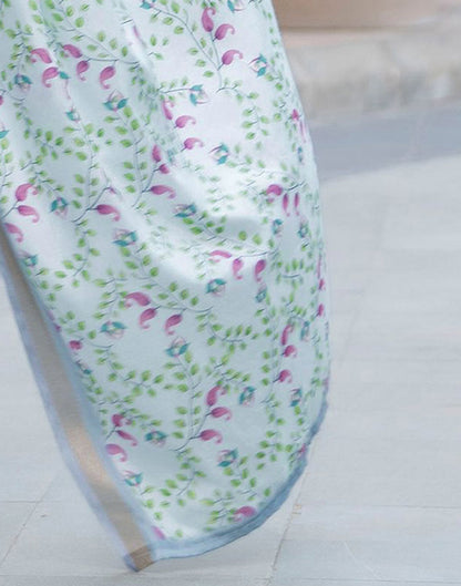 Light Blue Silk Printed Zari Border Saree