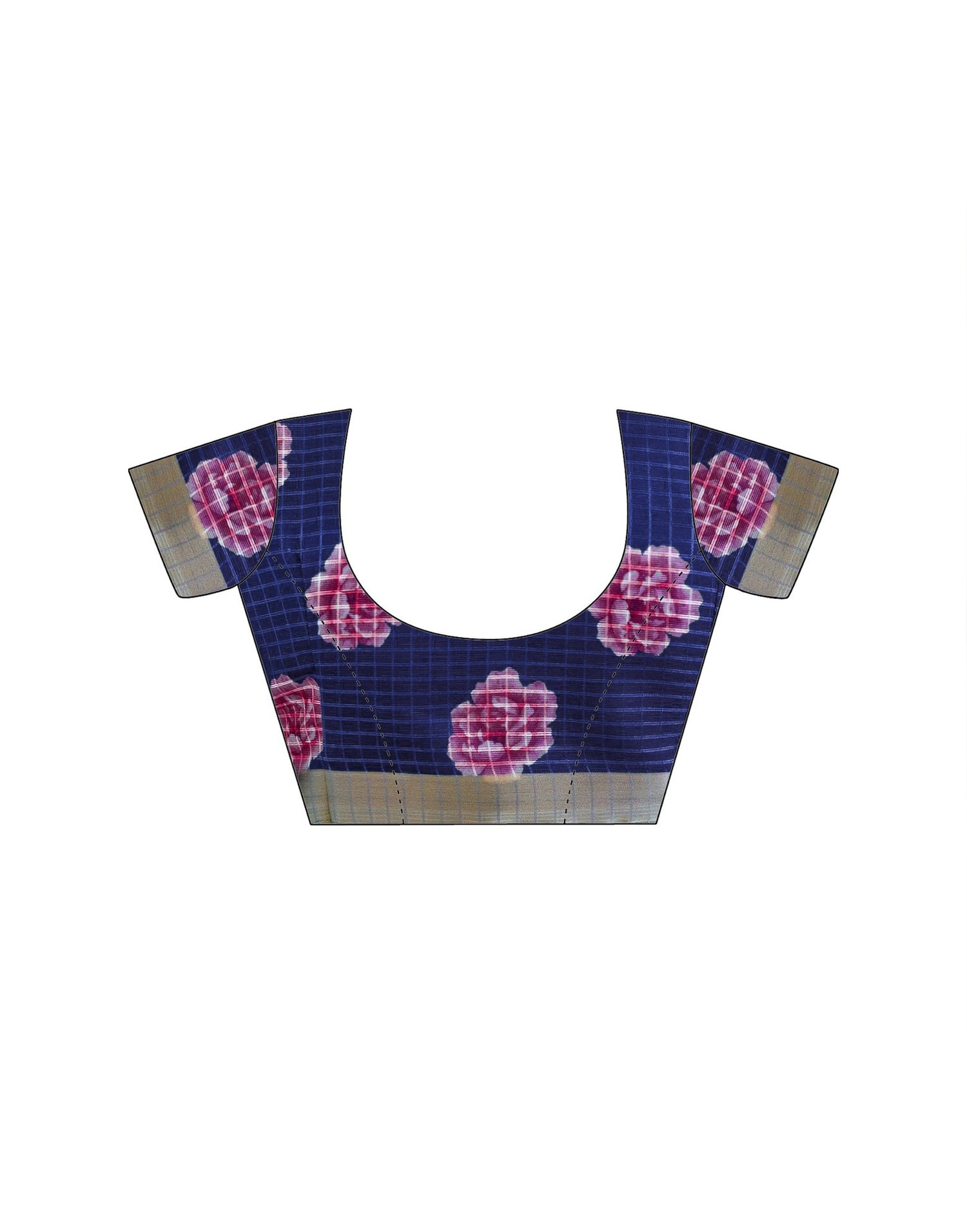 Blue Kota Doria Printed Zari Border Saree