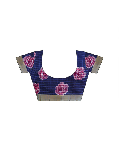 Blue Kota Doria Printed Zari Border Saree
