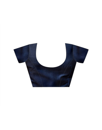Navy Blue Khadi Ikkat Printed Saree