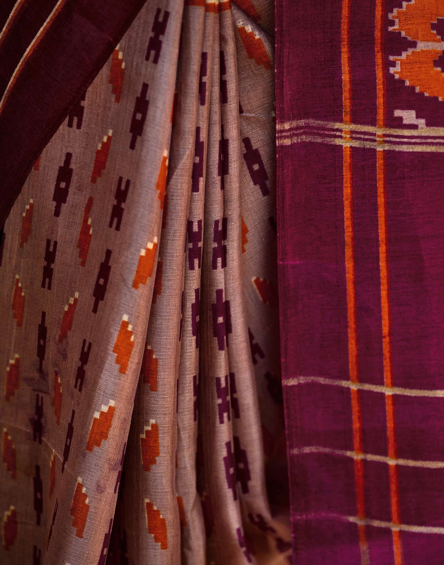 Purple Khadi Ikkat Printed Saree